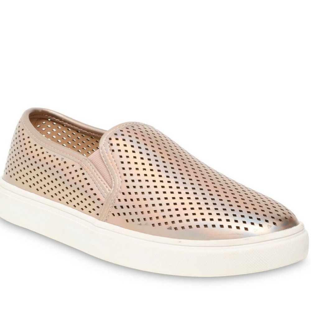 TIME & TRU PERFORATED SLIP ON METALLIC GOLD SHOES